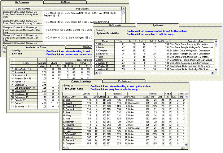 Tourney Tracker Pool Reports - Screen Shots of Four Different Reports (54482 bytes)